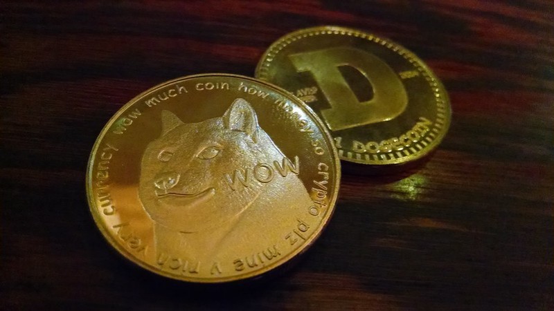 One Dogecoin - These are copper, but appear gold under the lighting! - Aranami via Flickr (CC BY)
