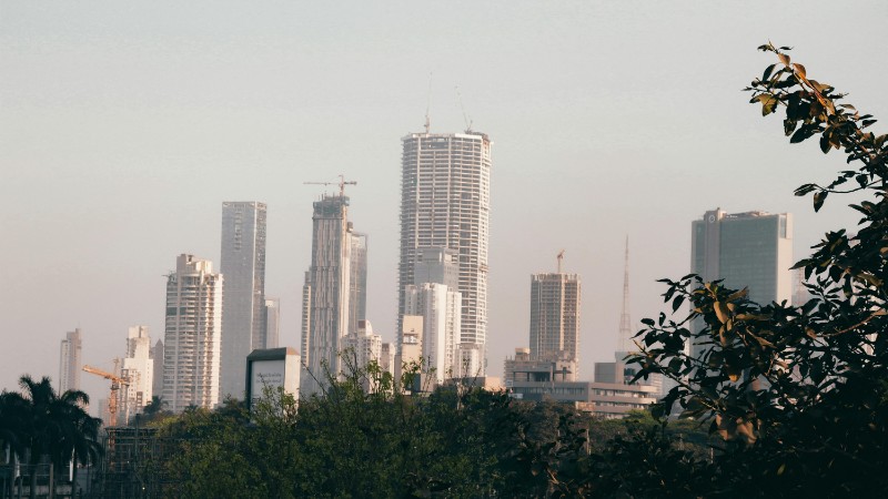 City skyline with skyscrapers and trees during the day, showcasing urban architecture., tags: economic - pexel